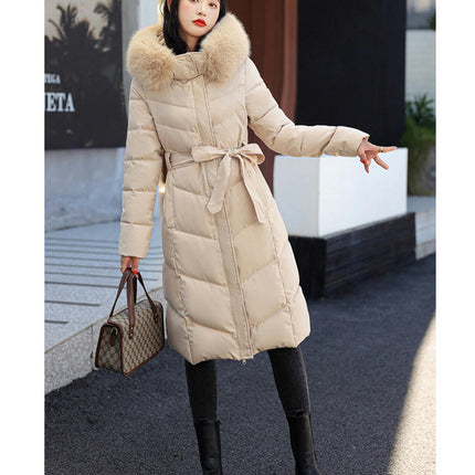 Women Thickened Warm Down Jacket with Faux Fur Hood Long Puffer Coat