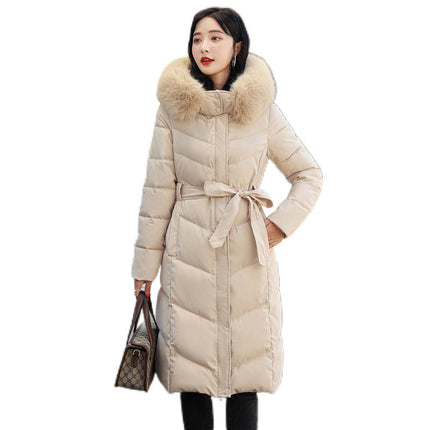 Women Thickened Warm Down Jacket with Faux Fur Hood Long Puffer Coat