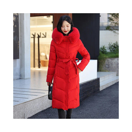 Women Thickened Warm Down Jacket with Faux Fur Hood Long Puffer Coat