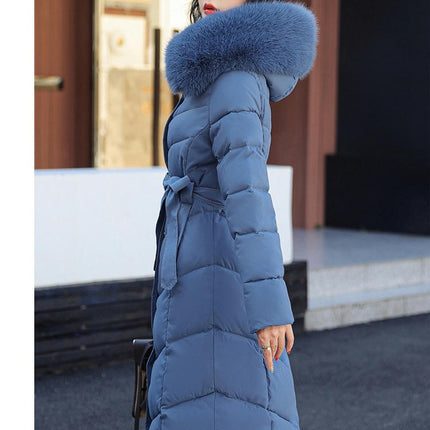 Women Thickened Warm Down Jacket with Faux Fur Hood Long Puffer Coat