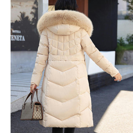 Women Thickened Warm Down Jacket with Faux Fur Hood Long Puffer Coat