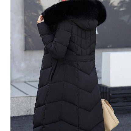 Women Thickened Warm Down Jacket with Faux Fur Hood Long Puffer Coat