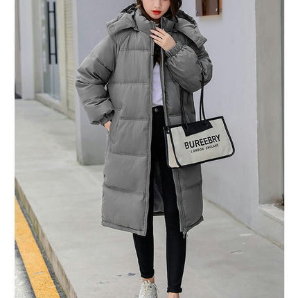 Women Long Quilted Coat Hooded Long Sleeve Puffer Jacket Padded Winter Outerwear