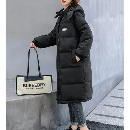 Women Long Quilted Coat Hooded Long Sleeve Puffer Jacket Padded Winter Outerwear