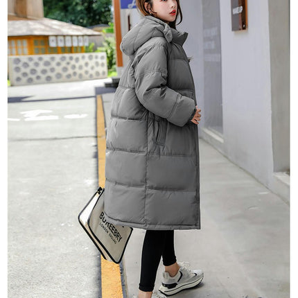 Women Long Quilted Coat Hooded Long Sleeve Puffer Jacket Padded Winter Outerwear