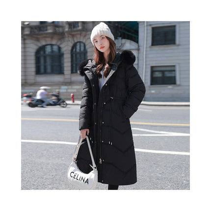 Womens Thicken Puffer Down Long Coat Winter Warm Jacket with Faux Fur Trim Hood