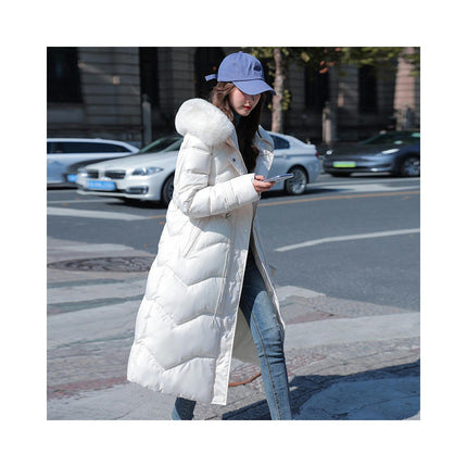 Womens Thicken Puffer Down Long Coat Winter Warm Jacket with Faux Fur Trim Hood