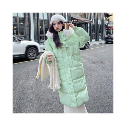 Womens Thicken Puffer Down Long Coat Winter Warm Jacket with Faux Fur Trim Hood