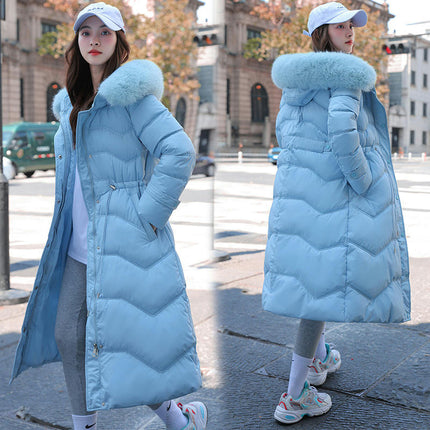 Womens Thicken Puffer Down Long Coat Winter Warm Jacket with Faux Fur Trim Hood