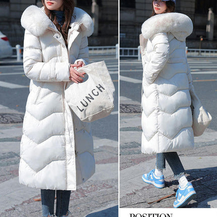 Womens Thicken Puffer Down Long Coat Winter Warm Jacket with Faux Fur Trim Hood