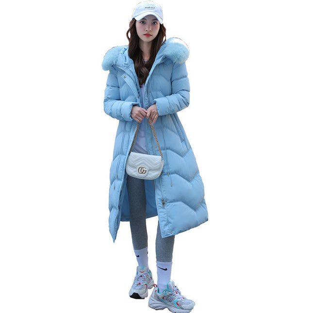 Womens Thicken Puffer Down Long Coat Winter Warm Jacket with Faux Fur Trim Hood