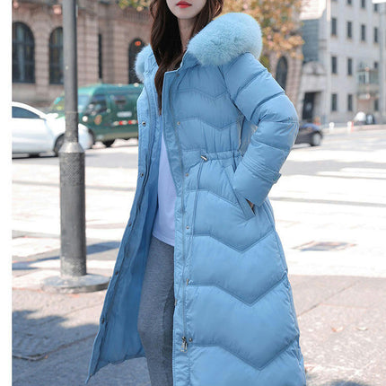 Womens Thicken Puffer Down Long Coat Winter Warm Jacket with Faux Fur Trim Hood