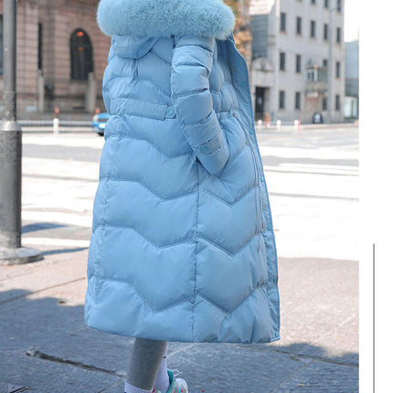 Womens Thicken Puffer Down Long Coat Winter Warm Jacket with Faux Fur Trim Hood