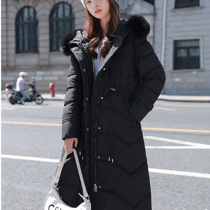 Womens Thicken Puffer Down Long Coat Winter Warm Jacket with Faux Fur Trim Hood