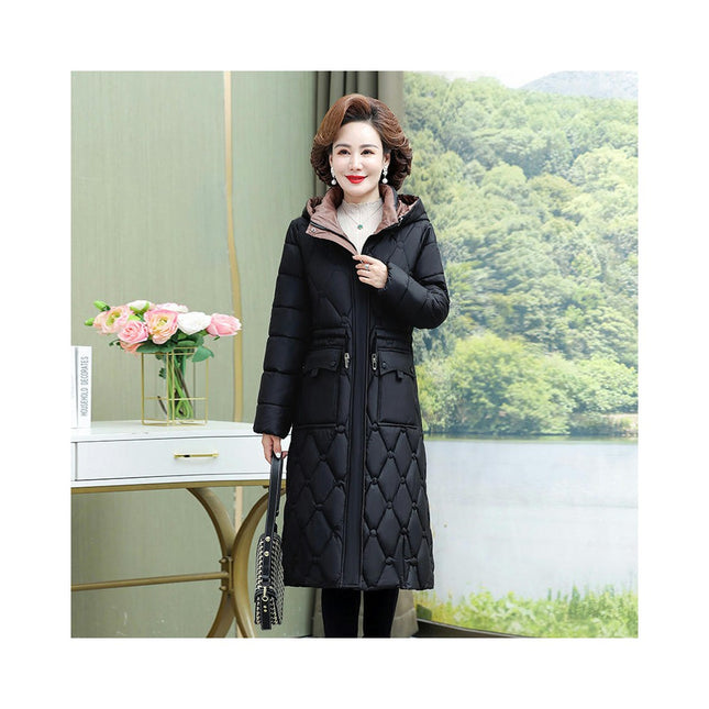 Women's Winter Thickened Down Jacket Long Down Coat Warm Outwear with Hood