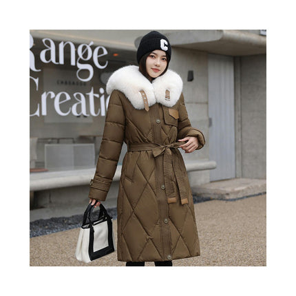 Women's Winter Warm Coats Long Puffer Jacket with Faux Fur Trim Collar