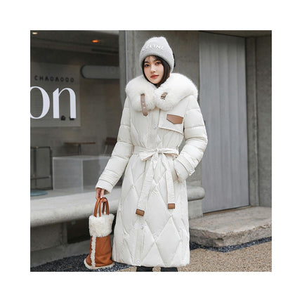 Women's Winter Warm Coats Long Puffer Jacket with Faux Fur Trim Collar