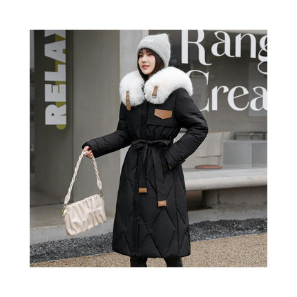 Women's Winter Warm Coats Long Puffer Jacket with Faux Fur Trim Collar