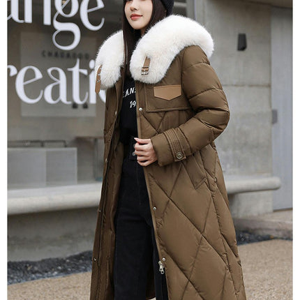 Women's Winter Warm Coats Long Puffer Jacket with Faux Fur Trim Collar