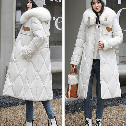 Women's Winter Warm Coats Long Puffer Jacket with Faux Fur Trim Collar