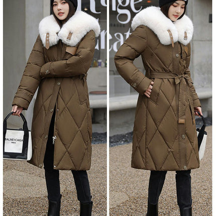 Women's Winter Warm Coats Long Puffer Jacket with Faux Fur Trim Collar