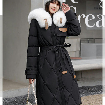 Women's Winter Warm Coats Long Puffer Jacket with Faux Fur Trim Collar