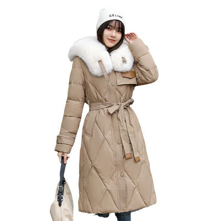 Women's Winter Warm Coats Long Puffer Jacket with Faux Fur Trim Collar