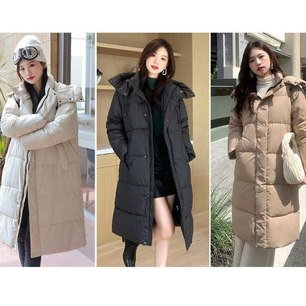 Winter Down Jacket Outerwear for Women Long Puffer Warm Hooded Coat