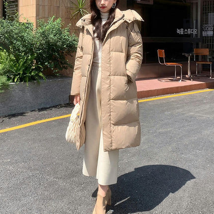 Winter Down Jacket Outerwear for Women Long Puffer Warm Hooded Coat