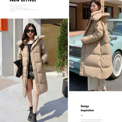 Winter Down Jacket Outerwear for Women Long Puffer Warm Hooded Coat