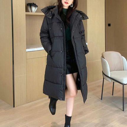 Winter Down Jacket Outerwear for Women Long Puffer Warm Hooded Coat