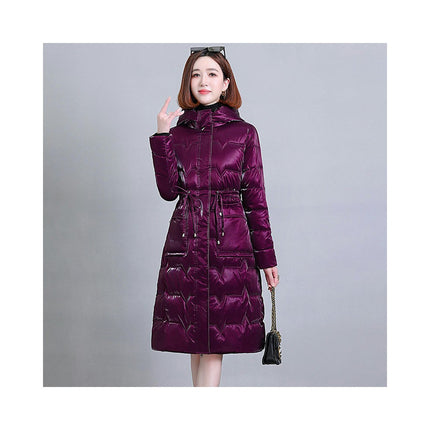 Women's Long Winter Drawstring Coat Puffer Warm Jacket with Hood