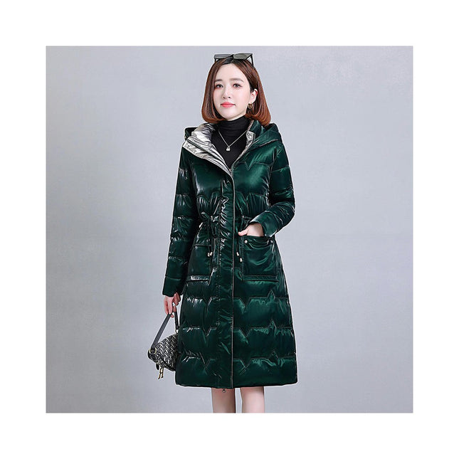 Women's Long Winter Drawstring Coat Puffer Warm Jacket with Hood