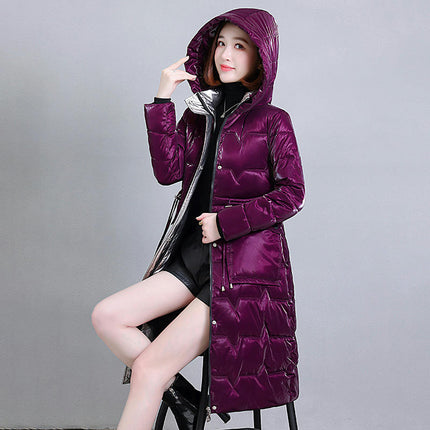 Women's Long Winter Drawstring Coat Puffer Warm Jacket with Hood