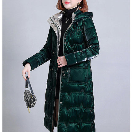 Women's Long Winter Drawstring Coat Puffer Warm Jacket with Hood