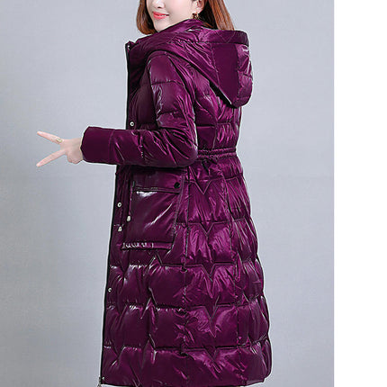 Women's Long Winter Drawstring Coat Puffer Warm Jacket with Hood