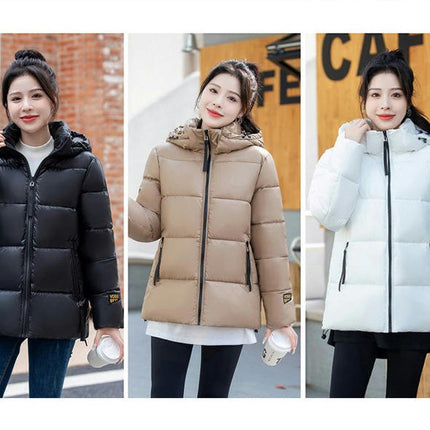 Women's Cropped Puffer Jacket Hooded Zip Up Puffy Padded Coat