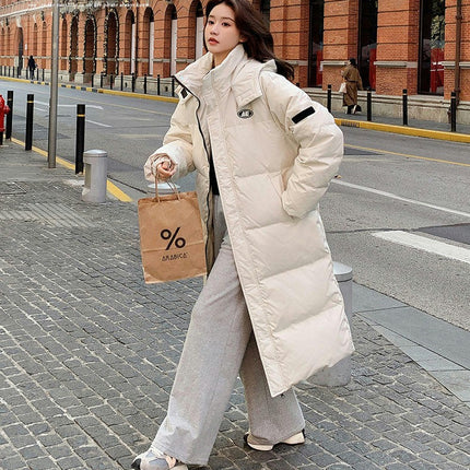 Women Long Quilted Coat Hooded Long Sleeve Puffer Padded Winter Jacket