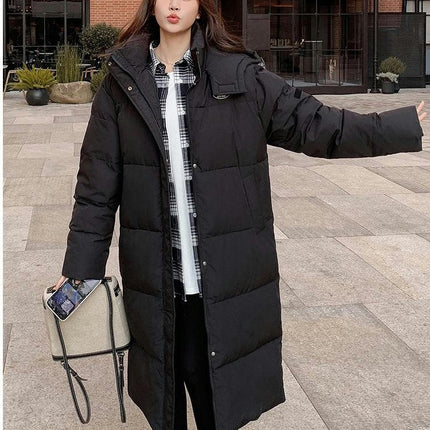 Women Long Quilted Coat Hooded Long Sleeve Puffer Padded Winter Jacket