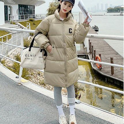 Womens Long Puffer Coat Long Sleeve Padded Winter Down Jacket