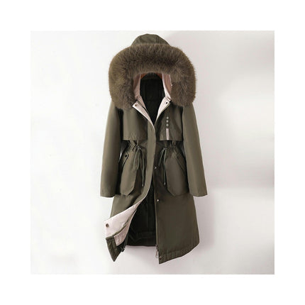 Women's Winter Lined Long Warm Parka Coat with Faux Fur Hood