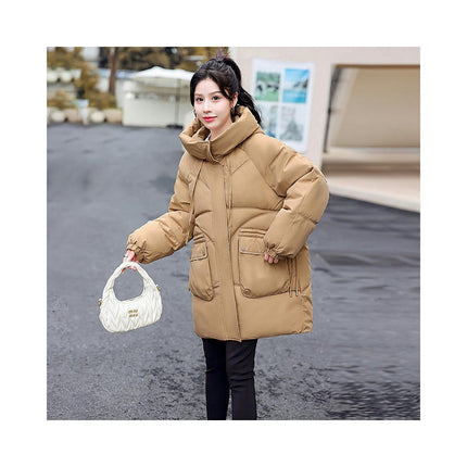 Women Mid-Length Puffer Hooded Coat Winter Padded Warm Jacket Outwear