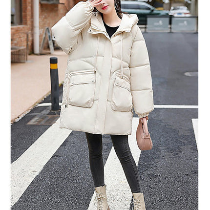 Women Mid-Length Puffer Hooded Coat Winter Padded Warm Jacket Outwear