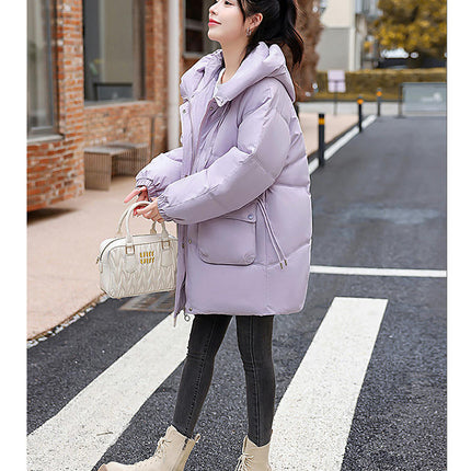 Women Mid-Length Puffer Hooded Coat Winter Padded Warm Jacket Outwear