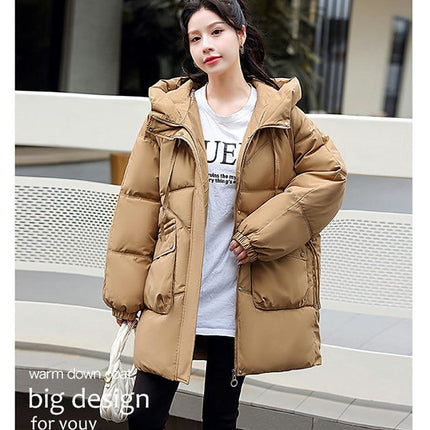 Women Mid-Length Puffer Hooded Coat Winter Padded Warm Jacket Outwear