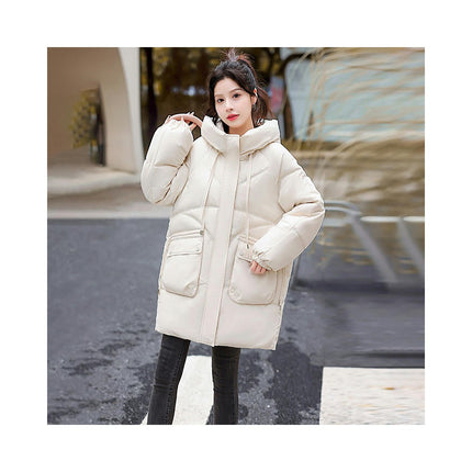 Women Mid-Length Puffer Hooded Coat Winter Padded Warm Jacket Outwear