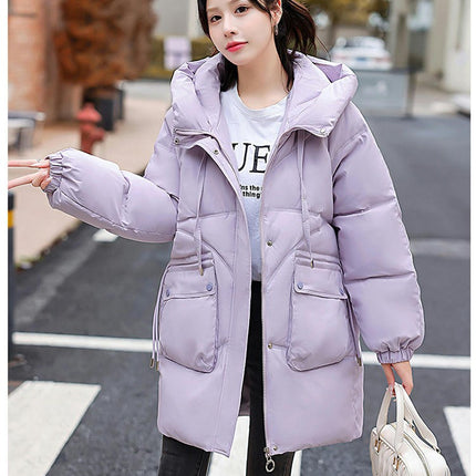 Women Mid-Length Puffer Hooded Coat Winter Padded Warm Jacket Outwear