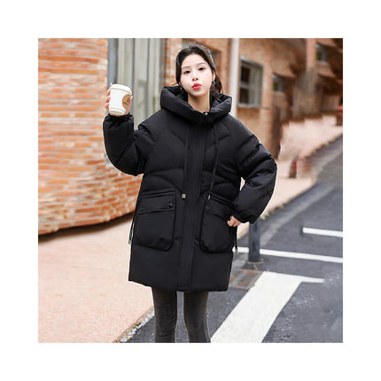 Women Mid-Length Puffer Hooded Coat Winter Padded Warm Jacket Outwear