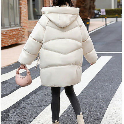 Women Mid-Length Puffer Hooded Coat Winter Padded Warm Jacket Outwear