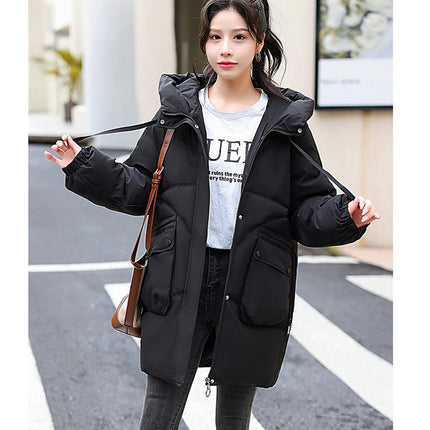 Women Mid-Length Puffer Hooded Coat Winter Padded Warm Jacket Outwear